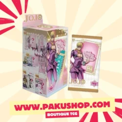 Le Display JoJo's Bizarre Adventure Kabao Golden Wind pour les Fans de JJBA Le Display JoJo's Bizarre Adventure Kabao Golden Wind Série 1 est la collection de cartes animé et manga la plus attendue des fans de JoJo's Bizarre Adventure. Édité par l'éditeur chinois Kabao Wenchuang sous licence officielle Lucky Land Communications et Shueisha, ce display plonge les collectionneurs dans l'arc le plus populaire de la saga JJBA — Golden Wind. Ce display JOJO'S BIZARRE ADVENTURE KABAO est un produit 100% authentique sous double licence officielle, tamponné "正版授权" garantissant son authenticité. Pakushop, spécialiste de la revente de cartes manga et cartes animé chinoises, vous propose ce display JJBA rare et exclusif directement depuis la Chine. Retrouve toute notre sélection de cartes TCG et manga sur Pakushop et découvre l'univers complet de JoJo's Bizarre Adventure sur Wikipedia. Contenu du Display JoJo's Bizarre Adventure Kabao Golden Wind Le Display JoJo's Bizarre Adventure Kabao Golden Wind contient 15 boosters de 3 cartes chacun pour un total de 45 cartes JJBA à collectionner. Chaque booster garantit 1 carte SSR et 1 carte QR ainsi qu'une troisième carte parmi les raretés UR, GR, LP, MR, SP, SSP ou EX. Ce display JOJO'S BIZARRE ADVENTURE KABAO offre donc des raretés garanties dans chaque booster, faisant de chaque ouverture une véritable expérience collector. Référence produit : JOJOS4GW-C-10-002T. Les cartes sont en langue chinoise simplifié et mesurent 63×88mm, format standard international. Des Raretés Exclusives dans Chaque Booster JJBA Le Display JoJo's Bizarre Adventure Kabao Golden Wind propose un système de raretés généreux et exclusif qui garantit des cartes de qualité dans chaque booster. Les raretés SSR et QR sont garanties dans chaque booster. Les raretés UR et GR offrent des finitions holographiques spectaculaires dignes des meilleures scènes de Golden Wind. Les raretés SP, SSP et EX sont les cartes les plus recherchées de cette collection carte jojo's bizarre adventure avec des illustrations exclusives et des finitions premium exceptionnelles. Chaque carte de ce display JOJO'S BIZARRE ADVENTURE KABAO est une véritable pièce collector qui ravira les fans les plus exigeants de JJBA. Les Personnages Emblématiques de Golden Wind à Collectionner Le Display JoJo's Bizarre Adventure Kabao Golden Wind met en scène tous les personnages emblématiques de l'arc Golden Wind dans des illustrations fidèles à l'anime. Retrouve Giorno Giovanna et son Gold Experience, Guido Mista et Sex Pistols, Bruno Bucciarati et Sticky Fingers, Narancia Ghirga et Aerosmith, Pannacotta Fugo et Purple Haze, Leone Abbacchio et Moody Blues ainsi que le redoutable Diavolo et King Crimson. Chaque carte jjba de ce display capture l'intensité et le style unique de Golden Wind dans des illustrations spectaculaires qui feront vibrer votre collection de cartes animé et manga. Pourquoi Choisir ce Display JoJo's Bizarre Adventure Kabao sur Pakushop ? Pakushop est le spécialiste français de la revente de cartes manga et cartes animé chinoises. Notre expertise dans la sélection de produits TCG asiatiques rares et exclusifs nous permet de vous proposer des collections introuvables ailleurs en France. Le Display JoJo's Bizarre Adventure Kabao Golden Wind est un produit rare sous double licence officielle Lucky Land Communications et Shueisha. Des raretés garanties dans chaque booster parmi SSR, QR, UR, GR, SSP et EX. Un format compact de 15 boosters de 3 cartes idéal pour les collectionneurs de cartes jba. Disponible exclusivement sur Pakushop, votre spécialiste de cartes manga et animé chinoises. JoJo's Bizarre Adventure Golden Wind – L'Arc le Plus Populaire de la Saga JoJo's Bizarre Adventure est l'un des mangas les plus iconiques et influents de l'histoire du manga japonais. Créé par Hirohiko Araki et sérialisé depuis 1987 dans Weekly Shonen Jump, la saga a traversé les générations avec ses arcs narratifs distincts et ses personnages mémorables. Golden Wind, cinquième arc de la saga, suit Giorno Giovanna — fils secret de DIO — dans son ascension au sein de la mafia napolitaine Passione. Avec ses Stands spectaculaires, ses retournements de situation époustouflants et son esthétique unique mêlant mode italienne et combats surnaturels, Golden Wind est considéré par de nombreux fans comme l'arc le plus abouti de JoJo's Bizarre Adventure. Le Display JoJo's Bizarre Adventure Kabao rend hommage à cet arc légendaire avec des cartes JJBA aux illustrations fidèles à l'anime produit par David Production. Informations Produit — Display JoJo's Bizarre Adventure Kabao Golden Wind Le Display JoJo's Bizarre Adventure Kabao Golden Wind est disponible sous double licence officielle. Référence : JOJOS4GW-C-10-002T. Il contient 15 boosters de 3 cartes chacun en chinois simplifié. Le produit est authentique, 100% neuf et scellé d'usine. Display JoJo's Bizarre Adventure Kabao